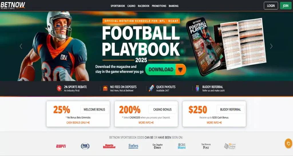 BetNow platform screenshot – simple offshore sportsbook for US players with competitive odds