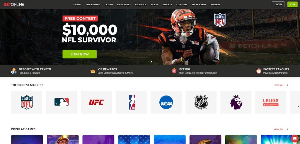 BetOnline sportsbook dashboard – top online sportsbook with wide betting markets