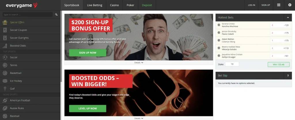 Everygame sportsbook layout – established online sportsbook with solid odds and live betting