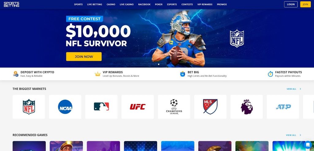 SportsBetting.ag platform – full-service offshore sportsbook with live betting features